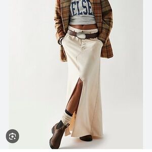 Free People ONE Kona cream Tan Maxi Skirt slit front 100% cotton